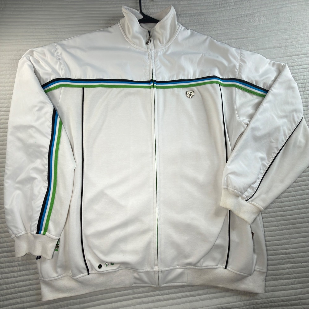Rocawear Track Jacket Mens 2XL White Good Y2K Streetwear Striped Full Zip